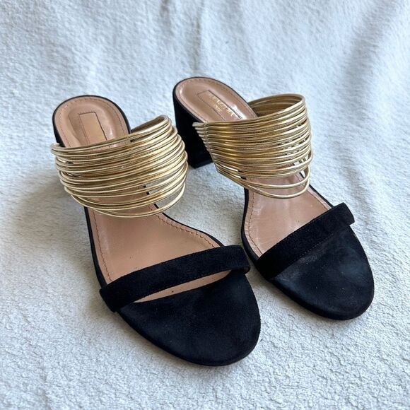Aquazzura Rendez vous Sandals Black‎ suede Gold strap size 38.5 US 8 heels - Picture 7 of 15